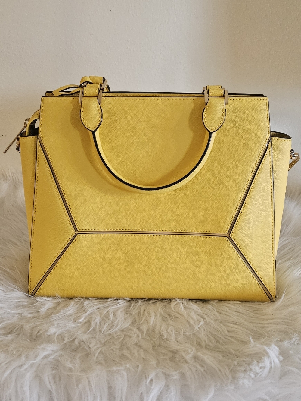 Michael Kors Yellow Saffiano Satchel with MK Charm - Picture 3 of 12